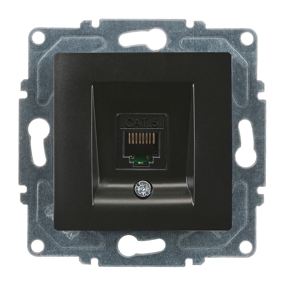 Günsan Visage Metalik Siyah Vidalı Tekli Data Prizi (RJ45 Cat5E)