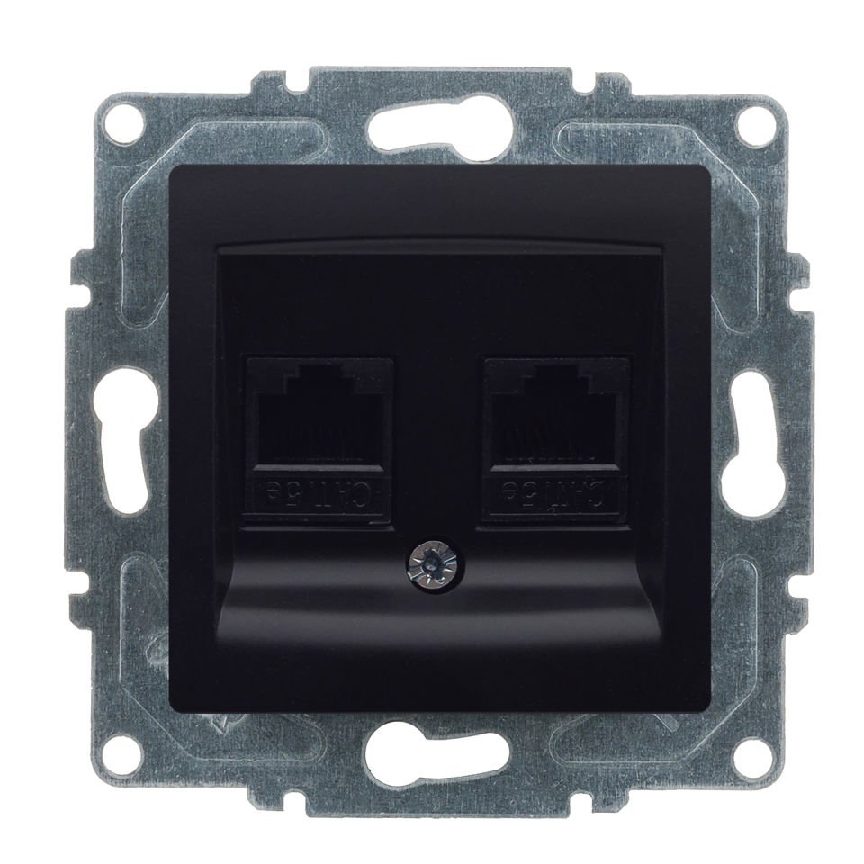 Günsan Visage Metalik Siyah Vidalı İkili Data Prizi (2 x RJ45 Cat5E)