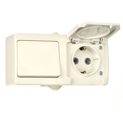 Günsan Fantasy Krem İkili Grup Priz (Anahtar + Kapaklı Topraklı Priz)