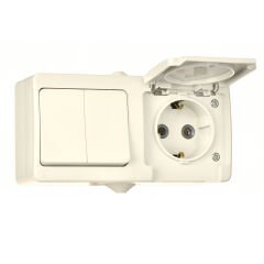 Günsan Fantasy Krem İkili Grup Priz (Komütatör + Kapaklı Topraklı Priz)