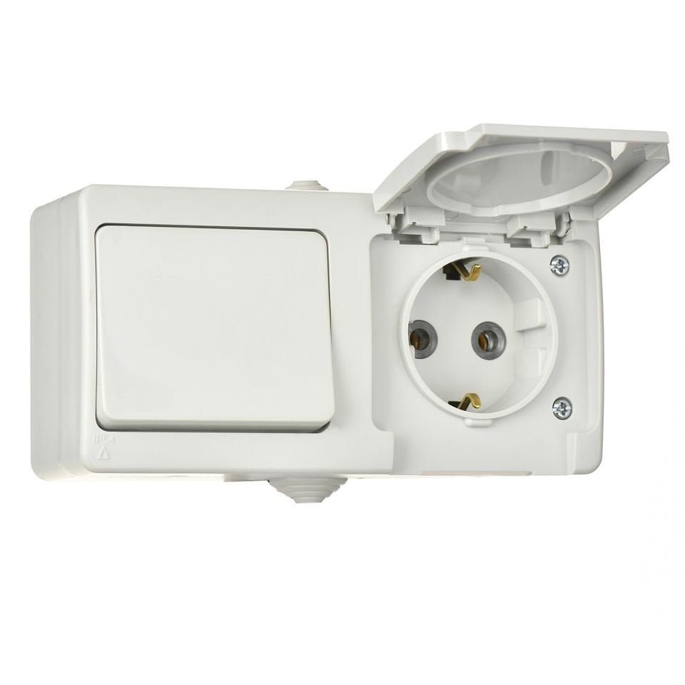 Günsan Fantasy Gri İkili Grup Priz (Anahtar + Kapaklı Topraklı Priz)