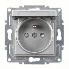 Günsan Eqona Gümüş Çocuk Korumalı Kapaklı UPS Priz - Vidalı