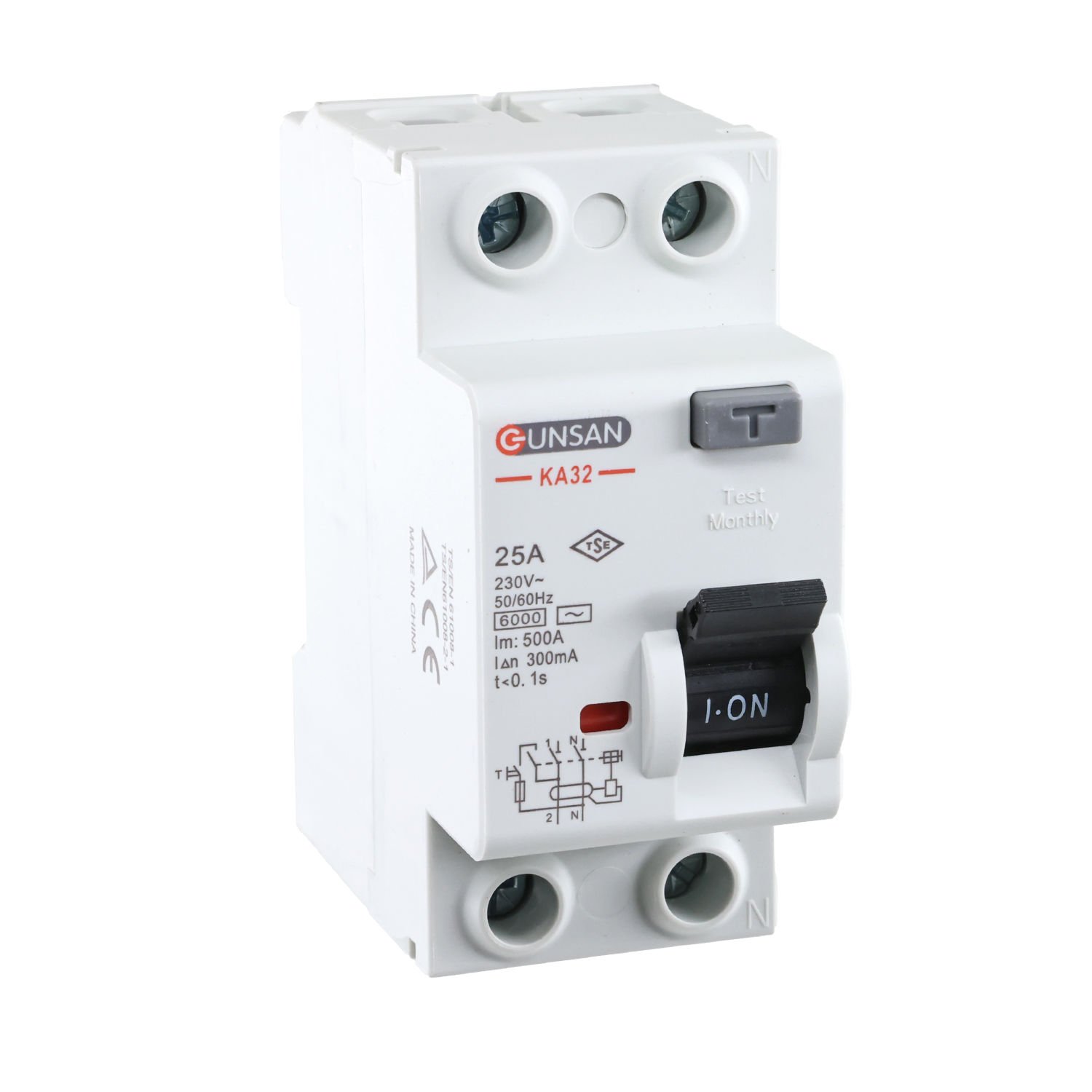 Günsan Valta AC Tip Kaçak Akım Koruma Anahtarı 2P 6kA 300mA 25A İki Kutuplu