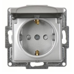 Günsan Visage Gümüş Çocuk Korumalı Kapaklı Topraklı Priz - 16A 250V - Vidalı