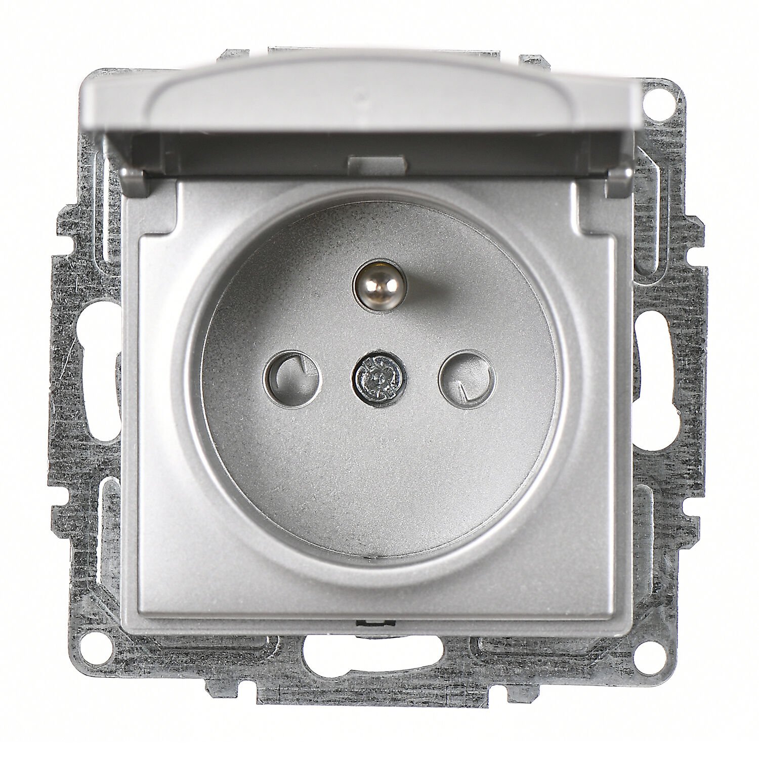 Günsan Visage Gümüş Çocuk Korumalı Kapaklı UPS Priz - Vidalı