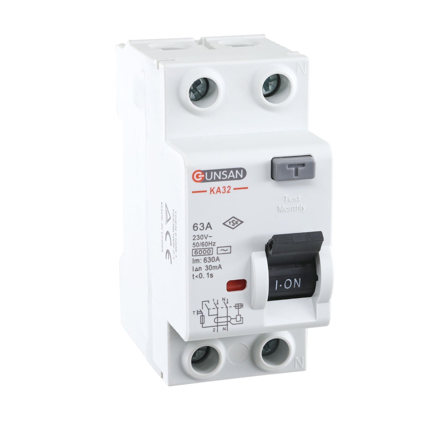 Günsan Valta AC Tip Kaçak Akım Koruma Anahtarı 2P 6kA 30mA 63A İki Kutuplu