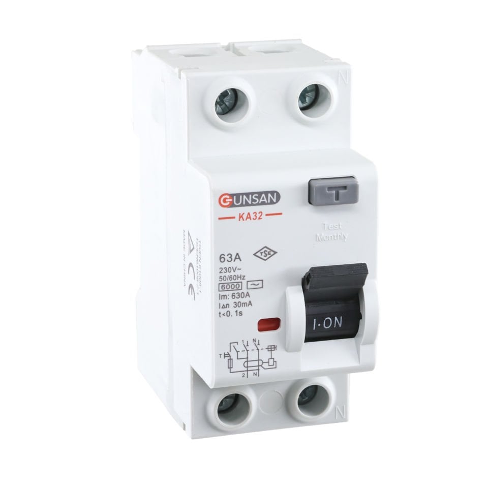 Günsan Valta AC Tip Kaçak Akım Koruma Anahtarı 2P 6kA 30mA 63A İki Kutuplu