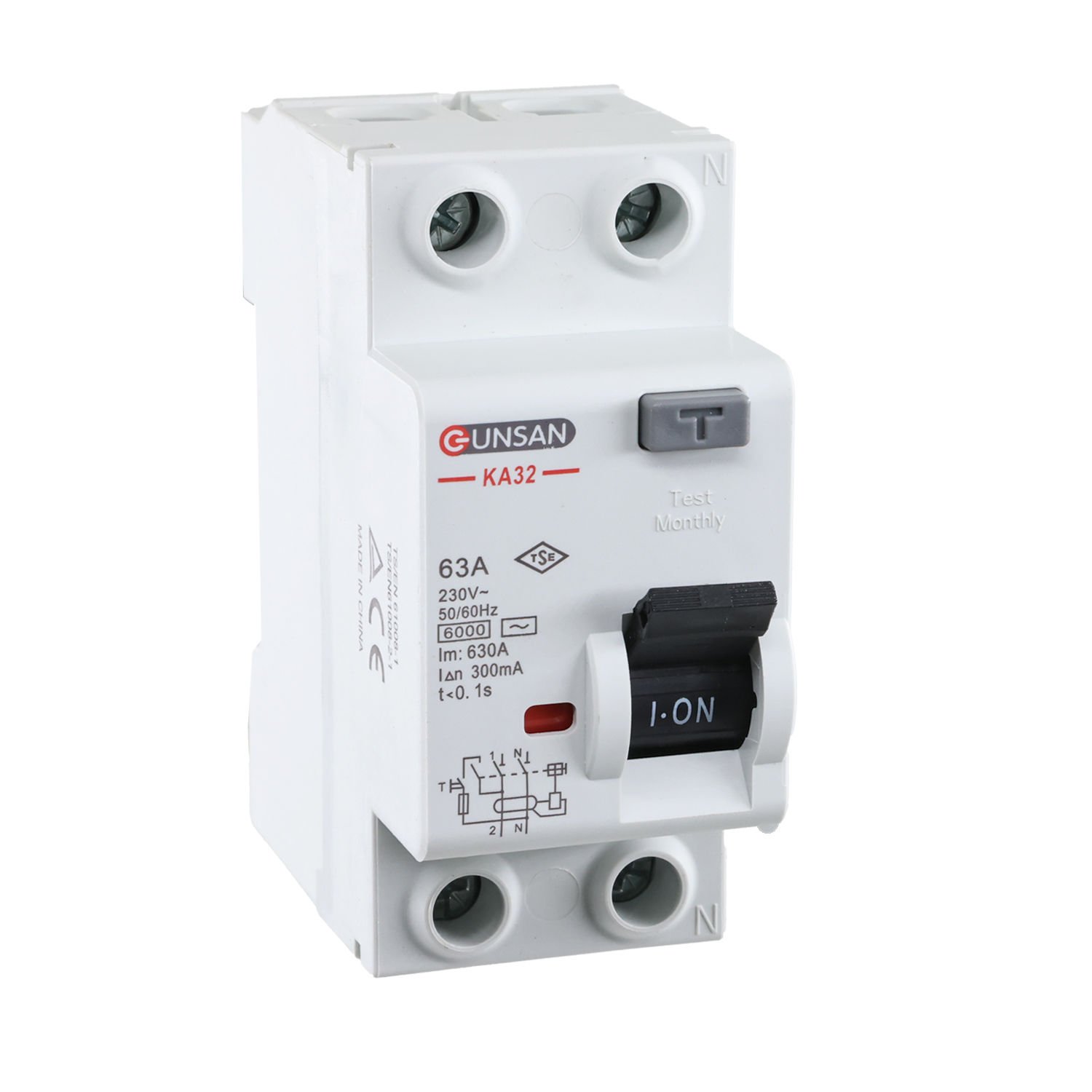 Günsan Valta AC Tip Kaçak Akım Koruma Anahtarı 2P 6kA 300mA 63A İki Kutuplu