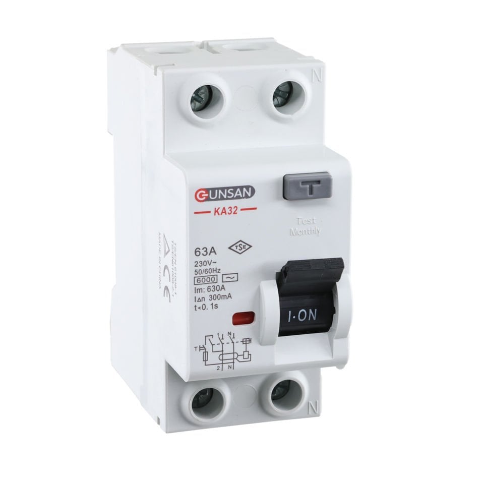 Günsan Valta AC Tip Kaçak Akım Koruma Anahtarı 2P 6kA 300mA 63A İki Kutuplu