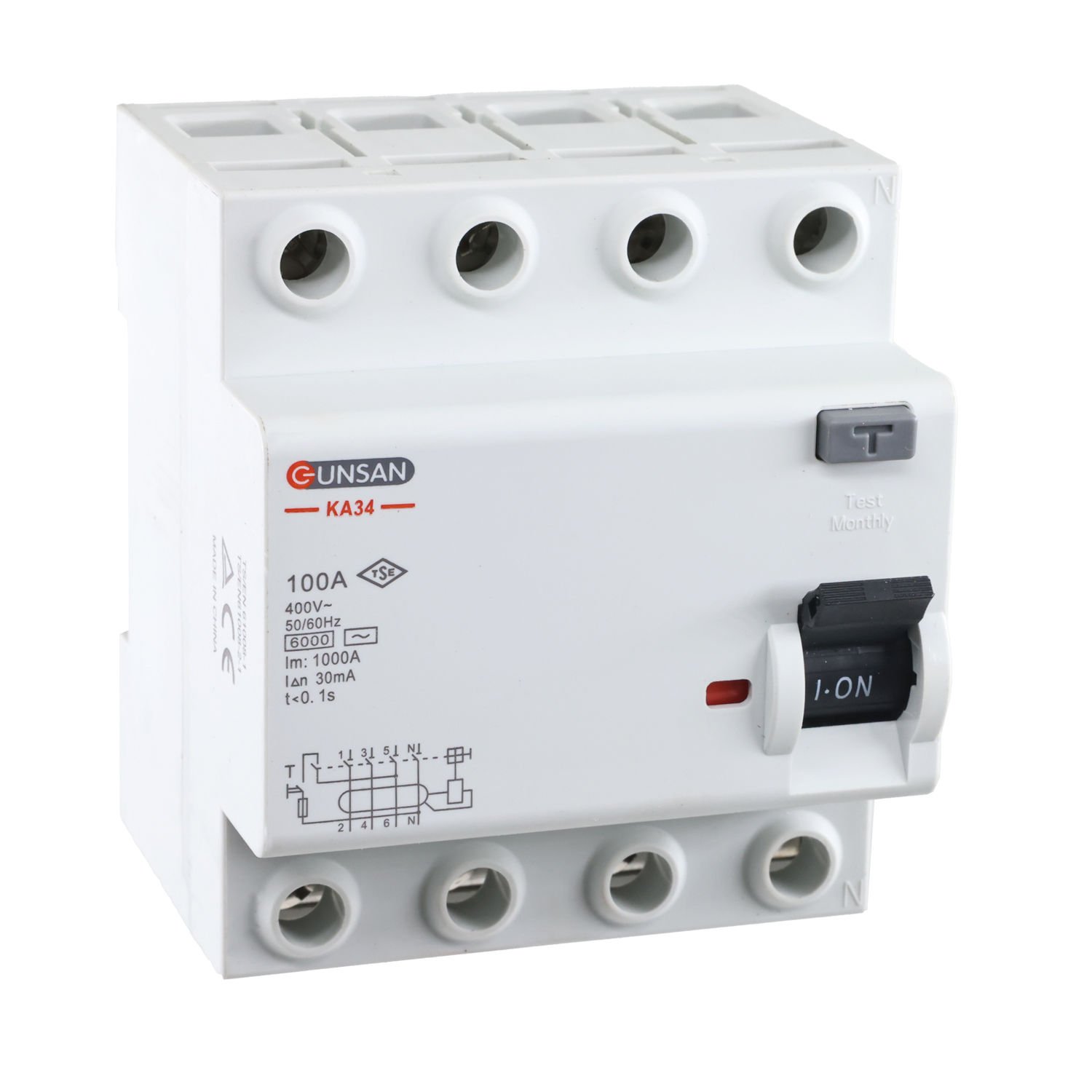 Günsan Valta AC Tip Kaçak Akım Koruma Anahtarı 4P 6kA 30mA 100A Dört Kutuplu