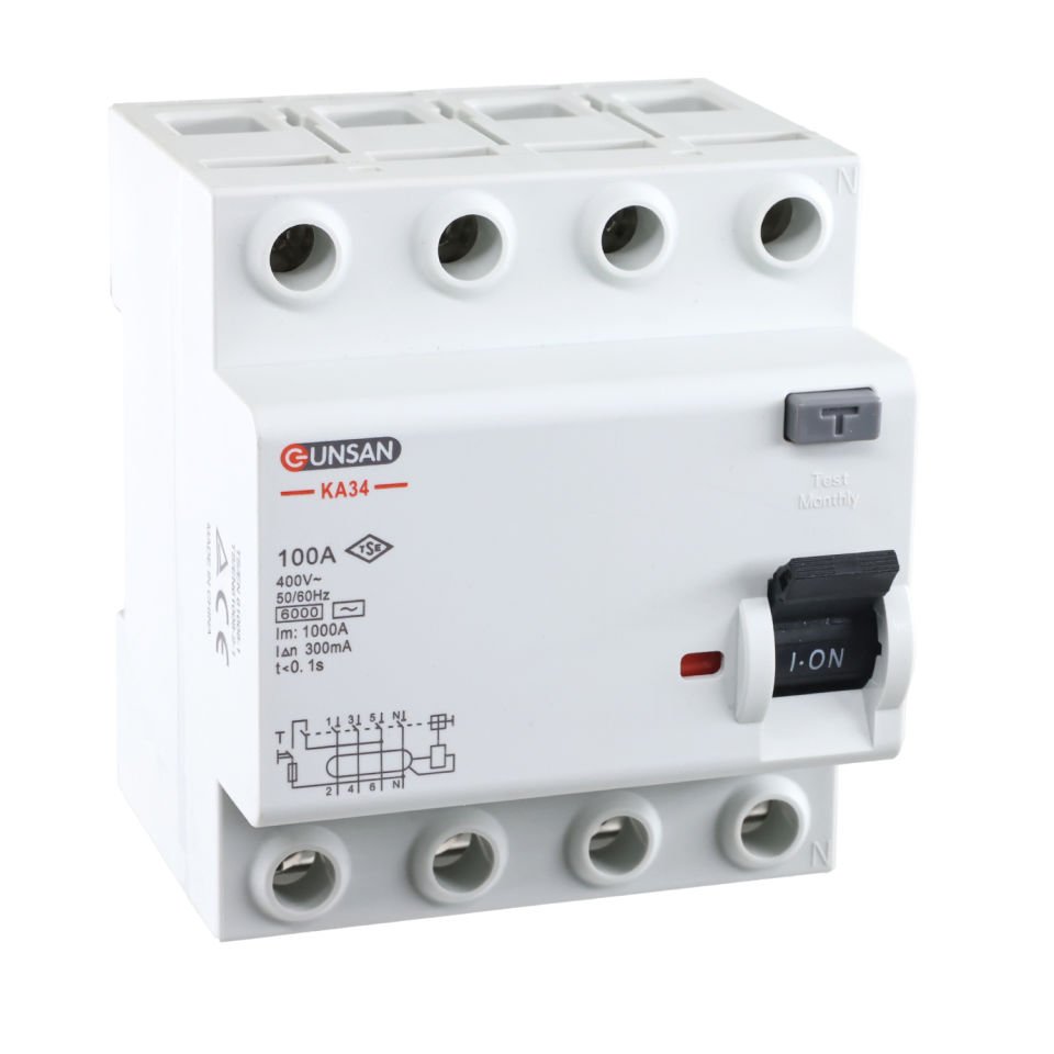 Günsan Valta AC Tip Kaçak Akım Koruma Anahtarı 4P 6kA 300mA 100A Dört Kutuplu