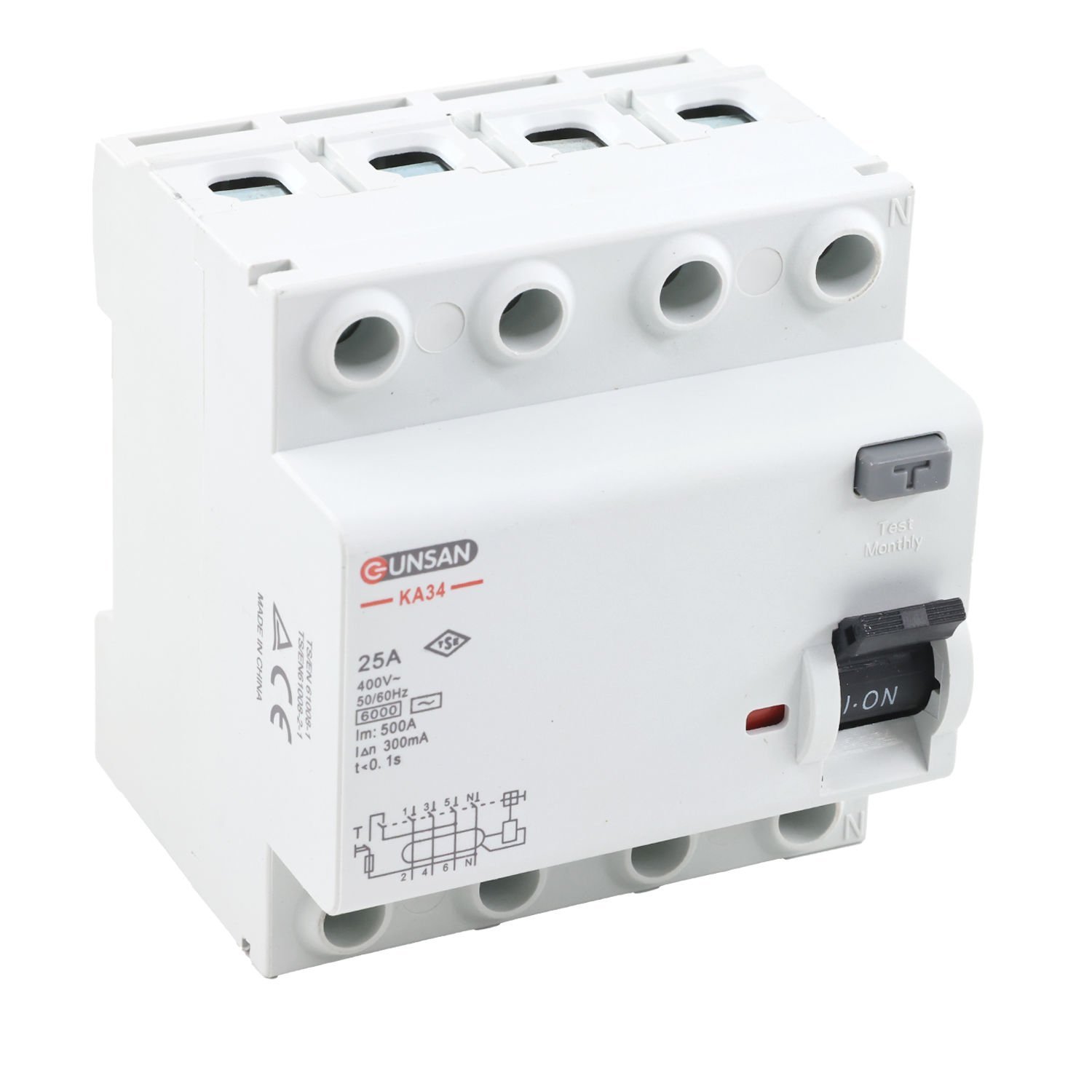 Günsan Valta AC Tip Kaçak Akım Koruma Anahtarı 4P 6kA 300mA 25A Dört Kutuplu