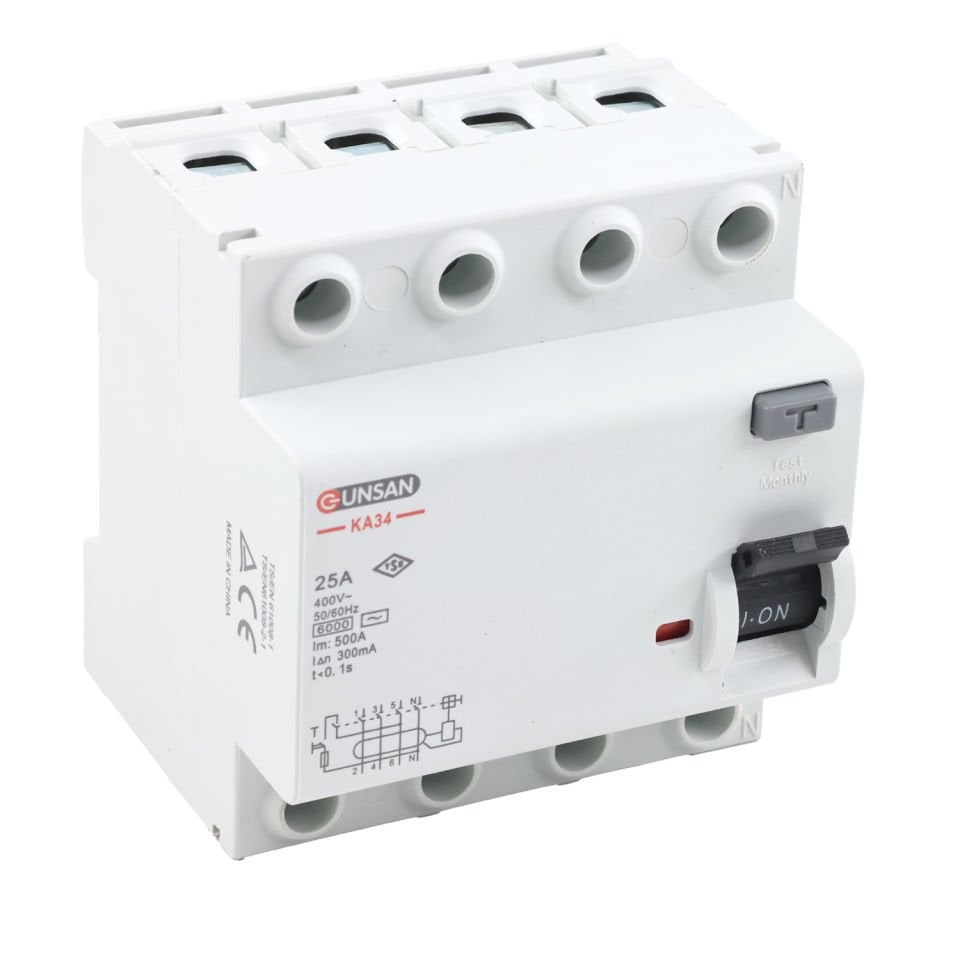Günsan Valta AC Tip Kaçak Akım Koruma Anahtarı 4P 6kA 300mA 25A Dört Kutuplu