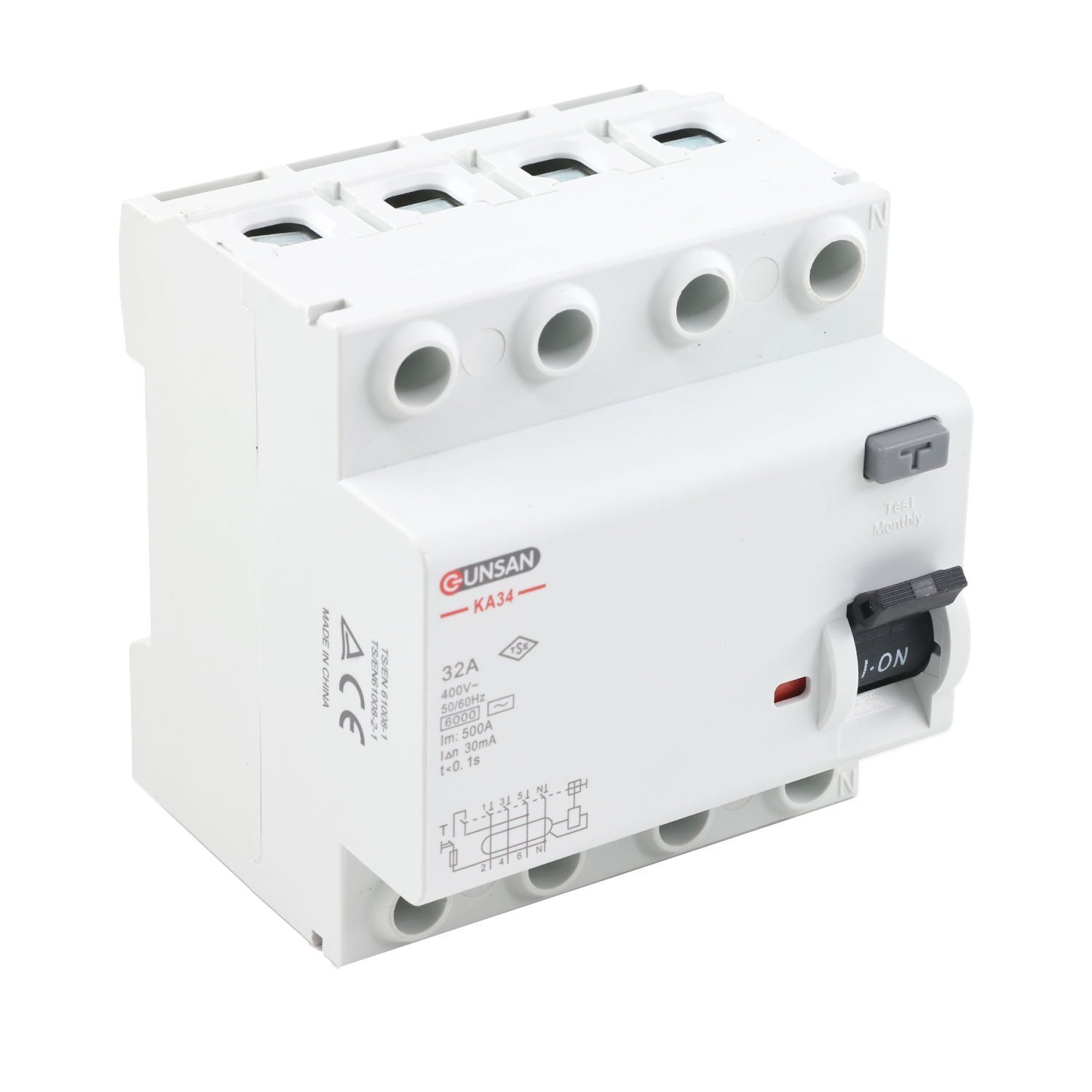 Günsan Valta AC Tip Kaçak Akım Koruma Anahtarı 4P 6kA 30mA 32A Dört Kutuplu