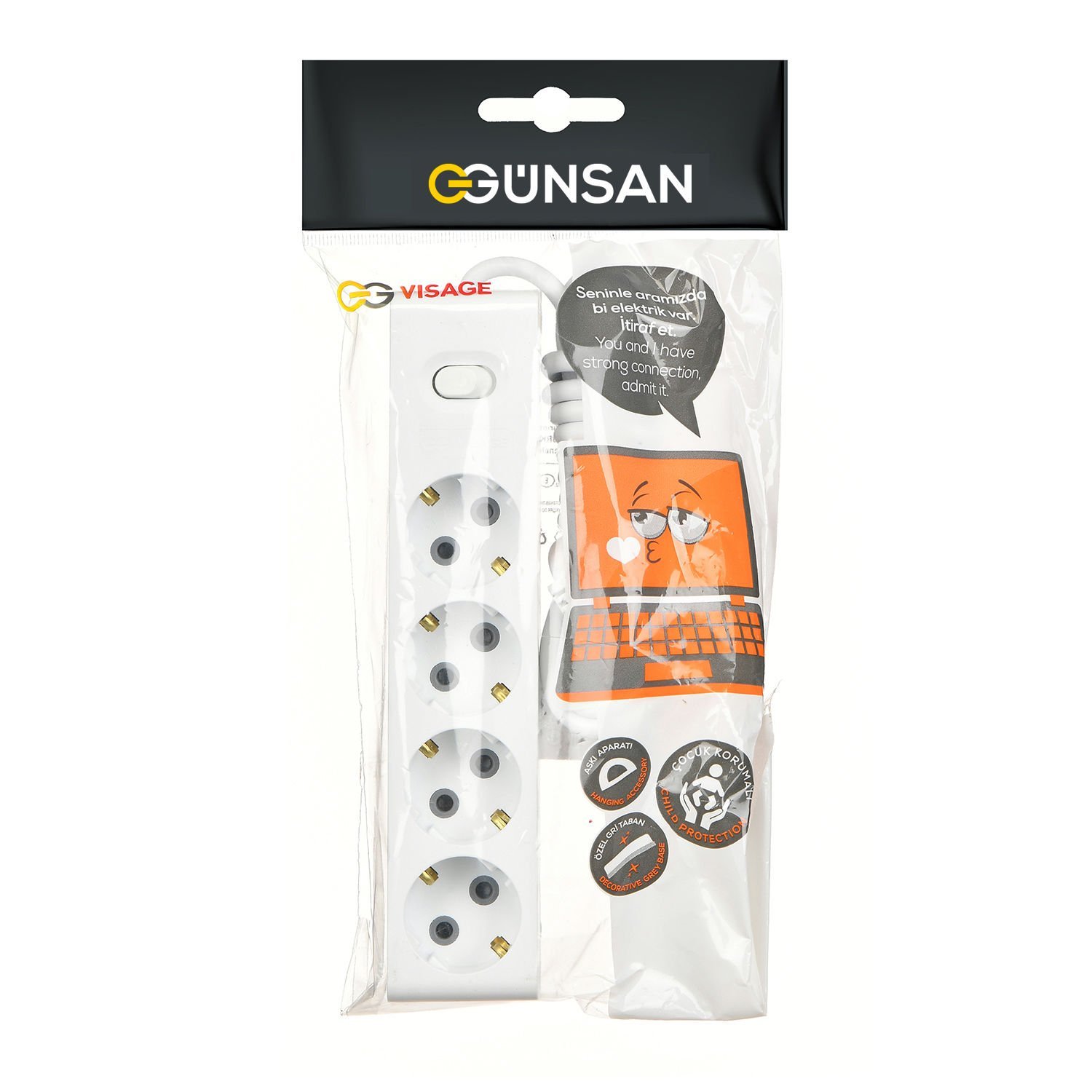 Günsan Dörtlü Çocuk Korumalı Topraklı Anahtarlı Priz 2m