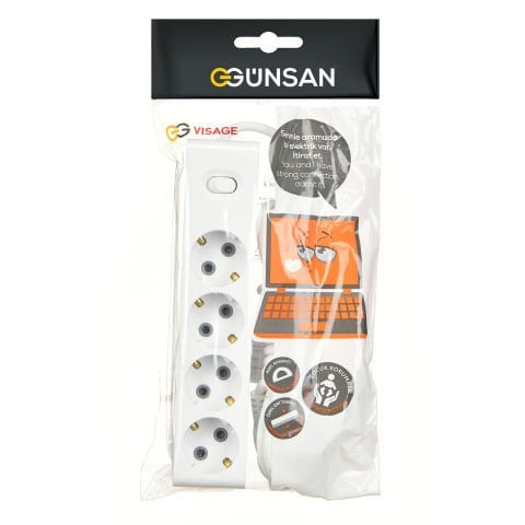 Günsan Dörtlü Çocuk Korumalı Topraklı Anahtarlı Priz 3m