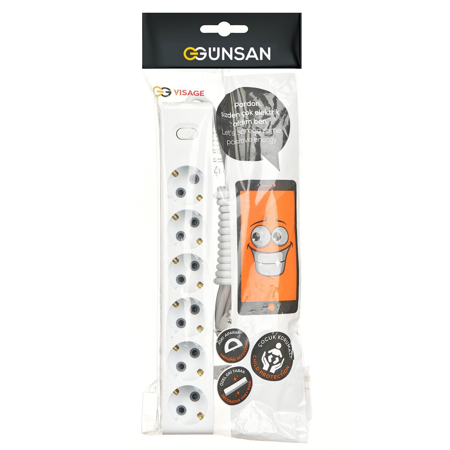 Günsan Altılı Çocuk Korumalı Topraklı Anahtarlı Priz 5m