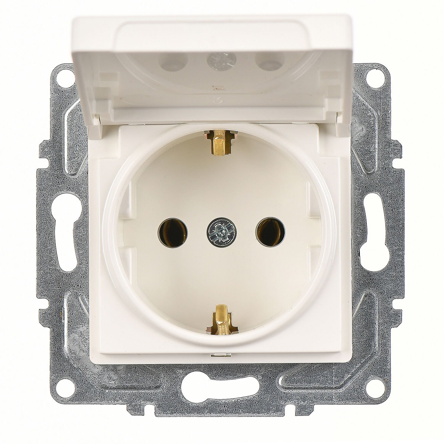 Günsan Eqona Fildişi Beyazı Kapaklı Topraklı Priz- 16A 250V - Vidalı