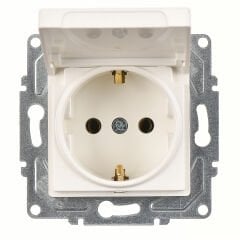 Günsan Eqona Fildişi Beyazı Kapaklı Topraklı Priz- 16A 250V - Vidalı