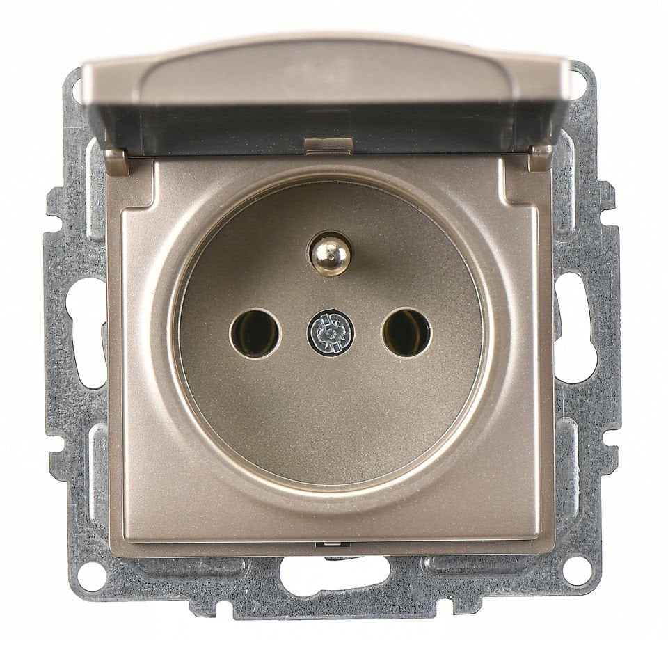 Günsan Visage Metalik Bej Kapaklı UPS Priz - 16A 250V - Klipsli